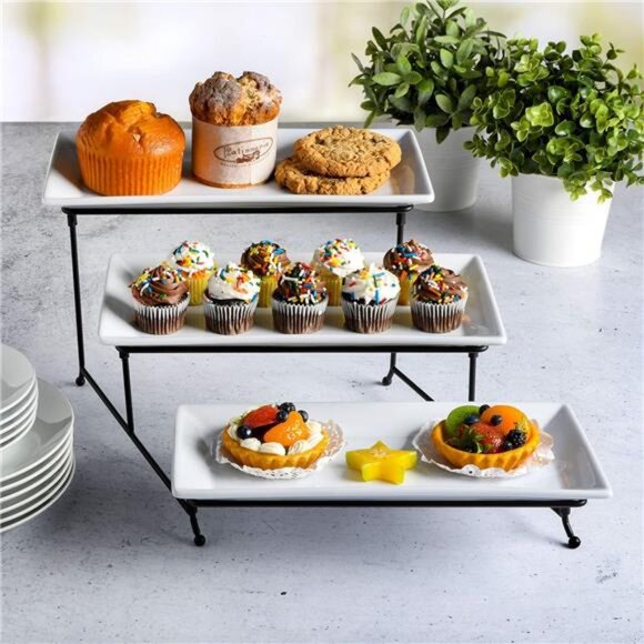 Gracious Dining 3-Tier Serving Display Stand, Rectangular White - Picture 2 of 8